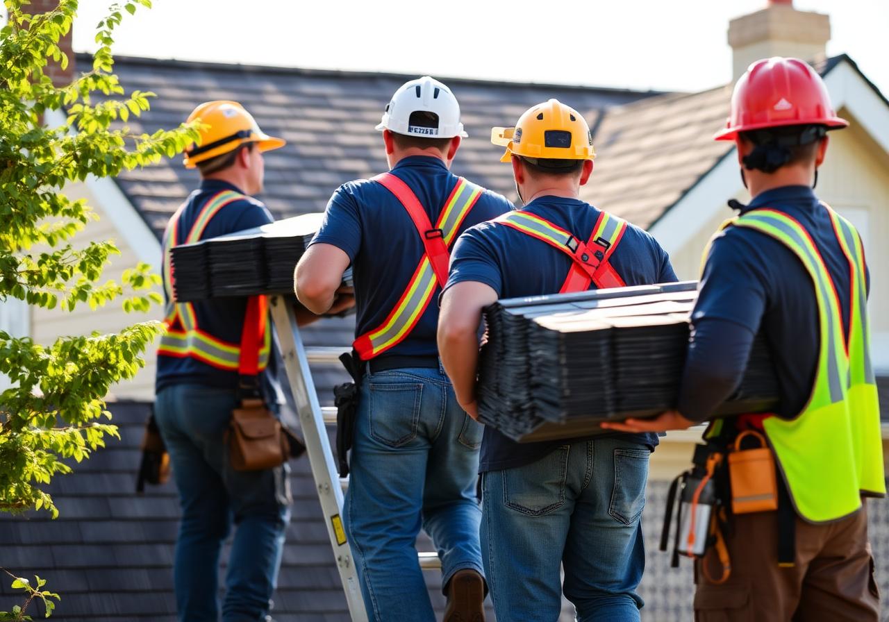 Aastha crew working on a roof replacement in Middlesex County, NJ