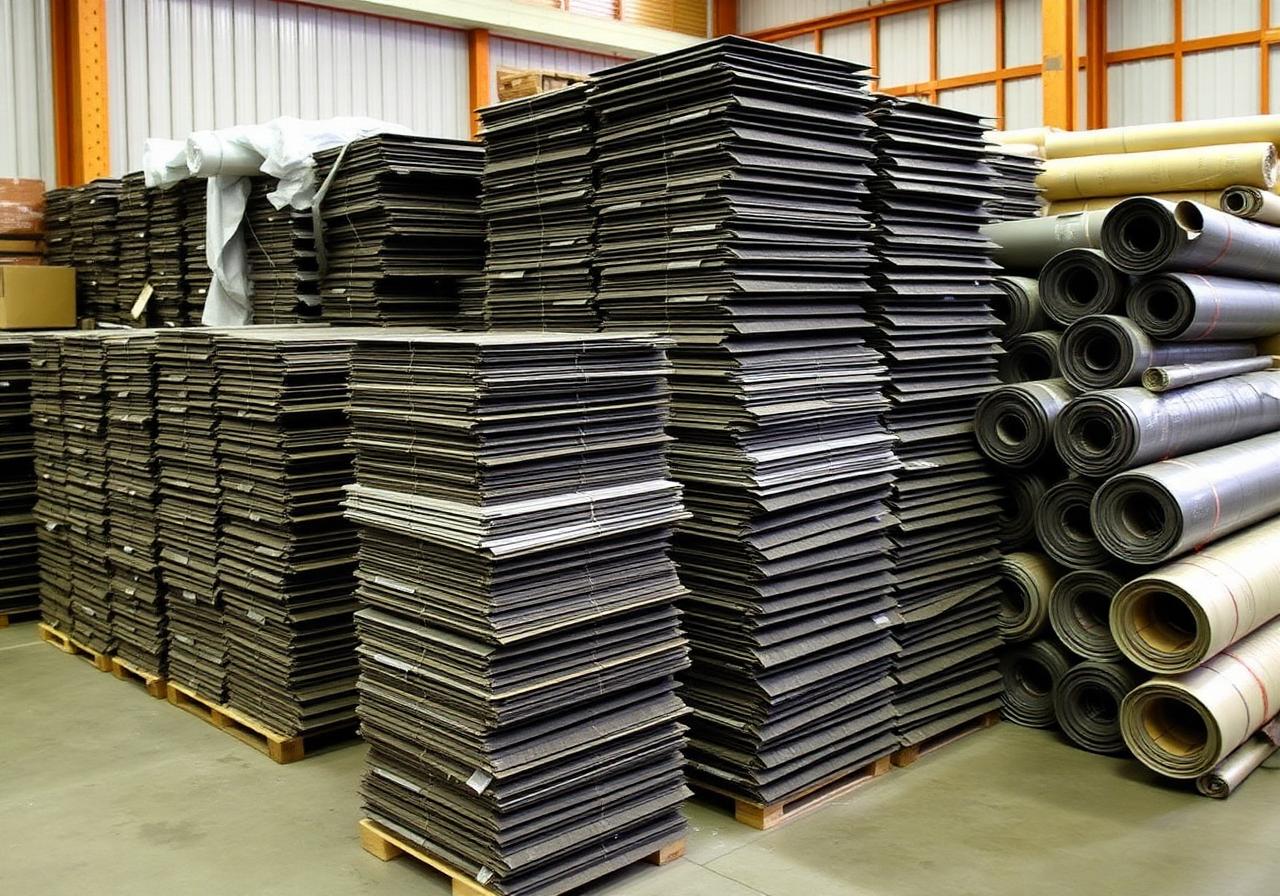 Materials yard with shingle bundles and aluminum coil stock